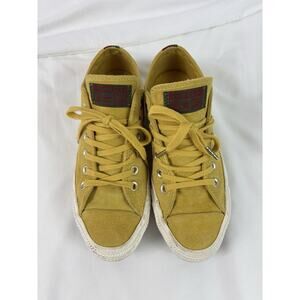 Converse Low Top Sneakers Mustard Yellow Suede 7.5 Burgundy Green Accents